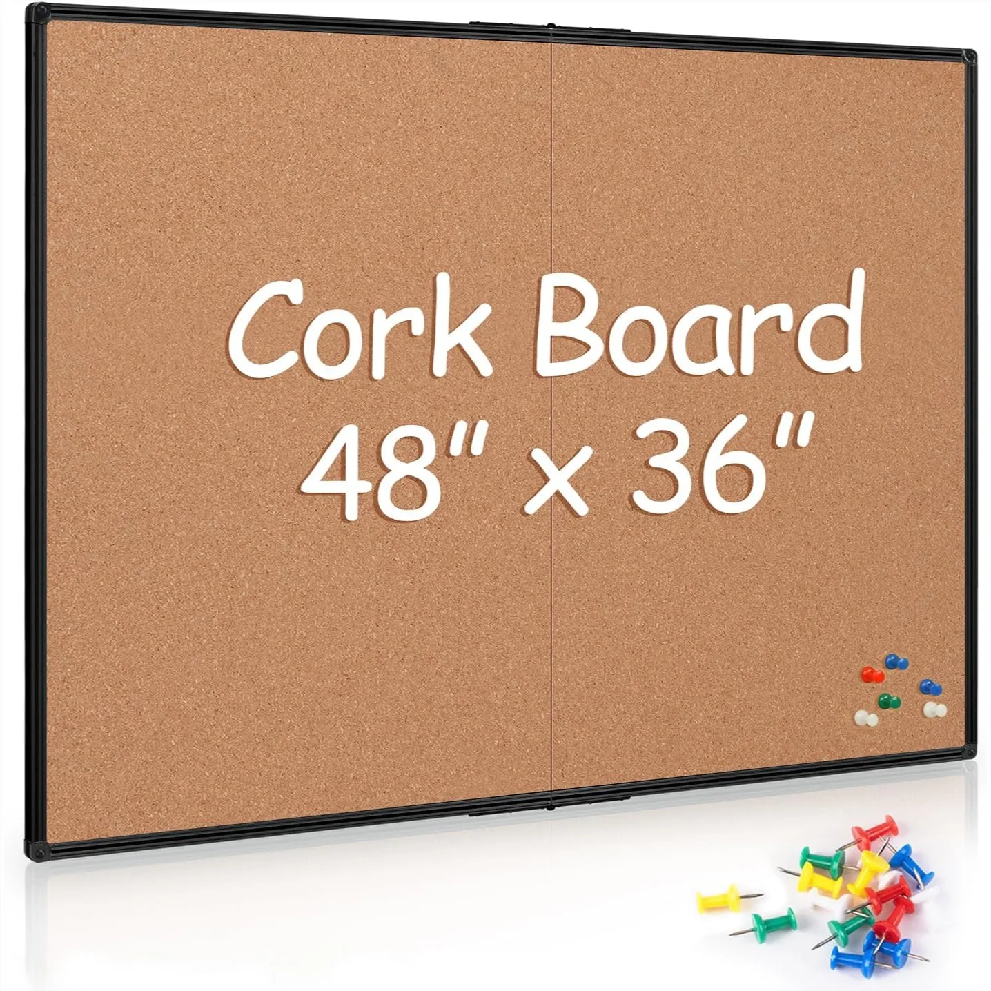 

Cork Board Bulletin Board 36x48, Foldable Notice Pin Board for Wall, Black Aluminum Framed 4x3 Corkboard with 36 Push Pins