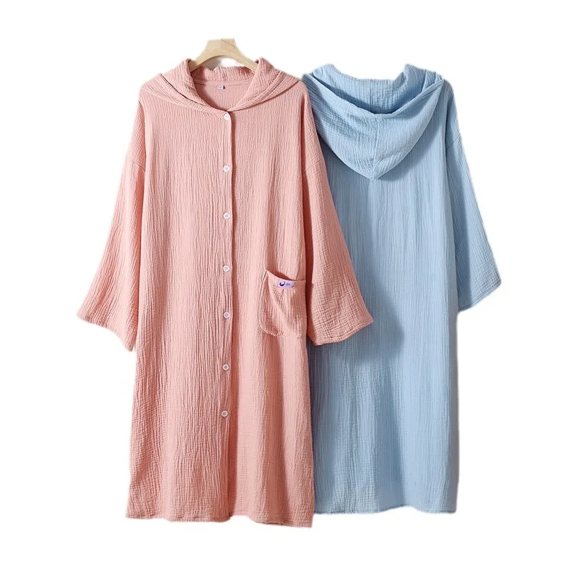 Spring Autumn Women Casual Robe Ladies 100%Cotton Bathrobe Female Long Sleeve Dressing Gown Lazy Blacket Robes Home Clothes