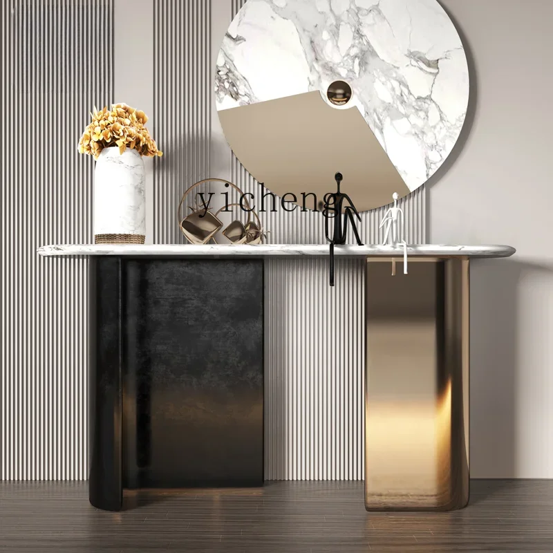 DD Stone Plate Console Tables Entrance Wall Side View Light Luxury Console Aisle Corridor Stainless Steel Table