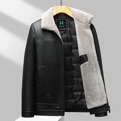 Chaqueta de plumón de cuero para hombre, resistente al frío y cálido, plumón de pato, chaqueta de negocios de mediana edad, solapa, Invierno