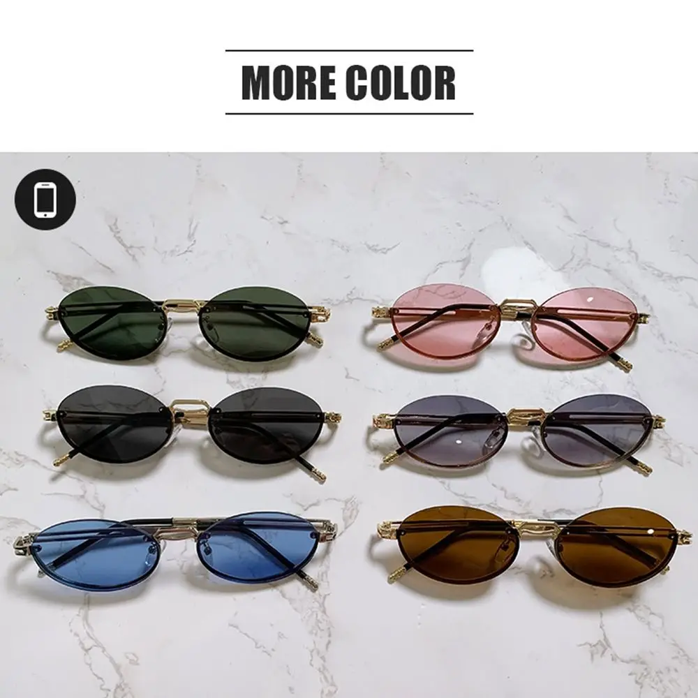 Retro Rimless Punk Sunglasses Metal Gradient Lens Oval Sun Glasses UV400 Protection Frameless Shades for Women & Men