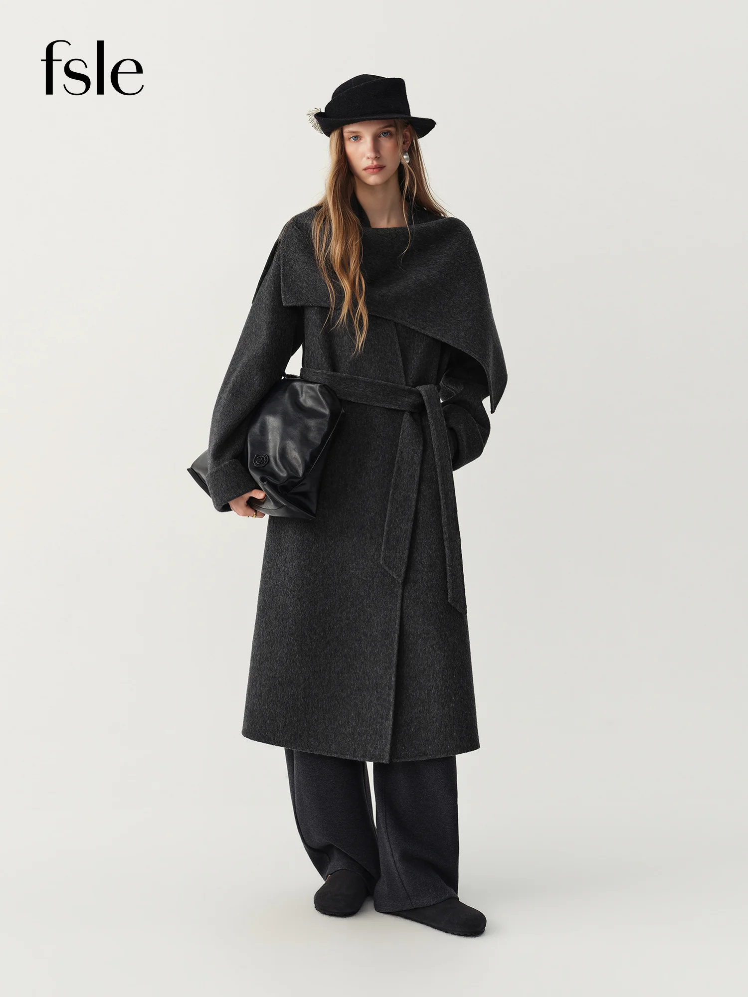 FSLE 2026 Winter Women's Chic Shawl Collar Double-Faced Wool Overcoat - Elegant Warm Classic Luxurious Outerwear for Daily Wear