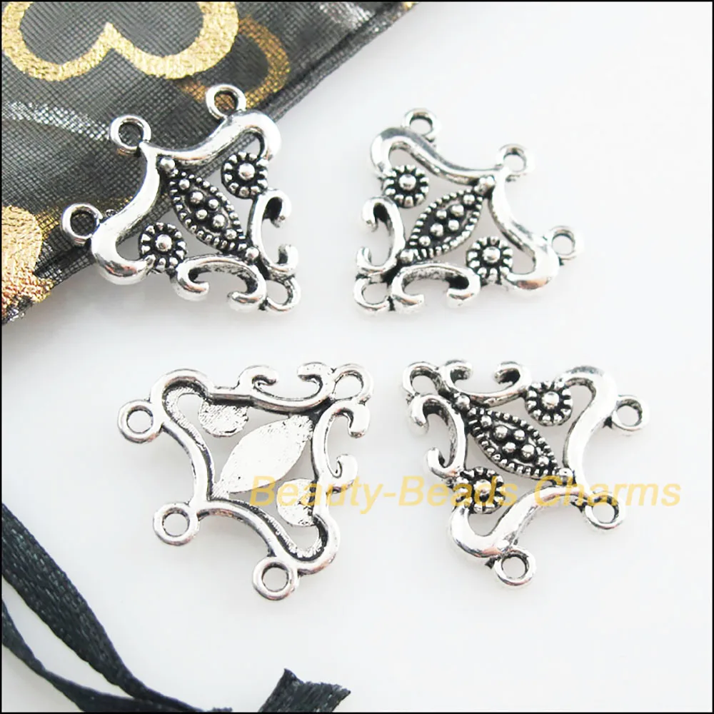20 nowych złączy trójkątny kwiat tybetańskie srebrne kolorowe zawieszki 19,5x21mm — zdjęcie 4