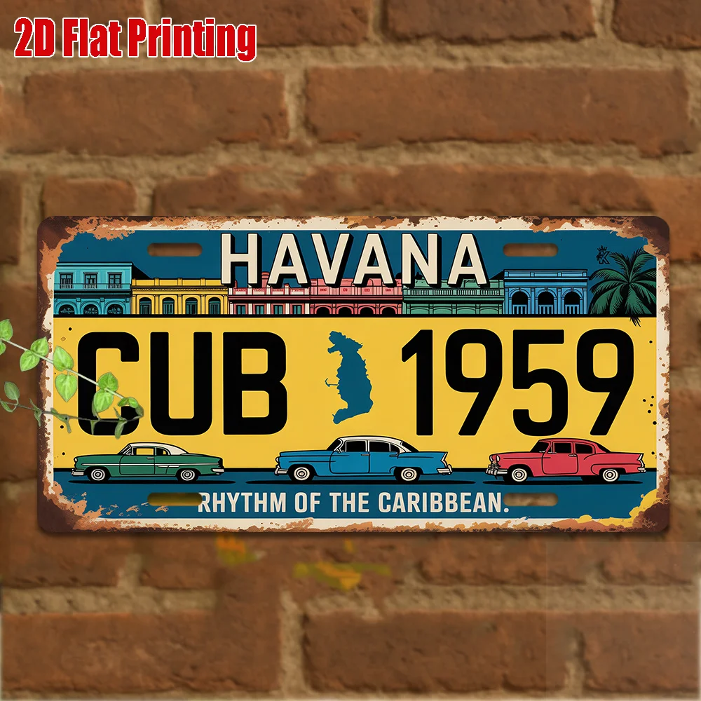 2D Flat Printing, 1pc, Vintage Metal Sign, for Decorative Use Only, Outdoor Plaque & Wall Decor (29.97 cm * 14.99 cm), Havana