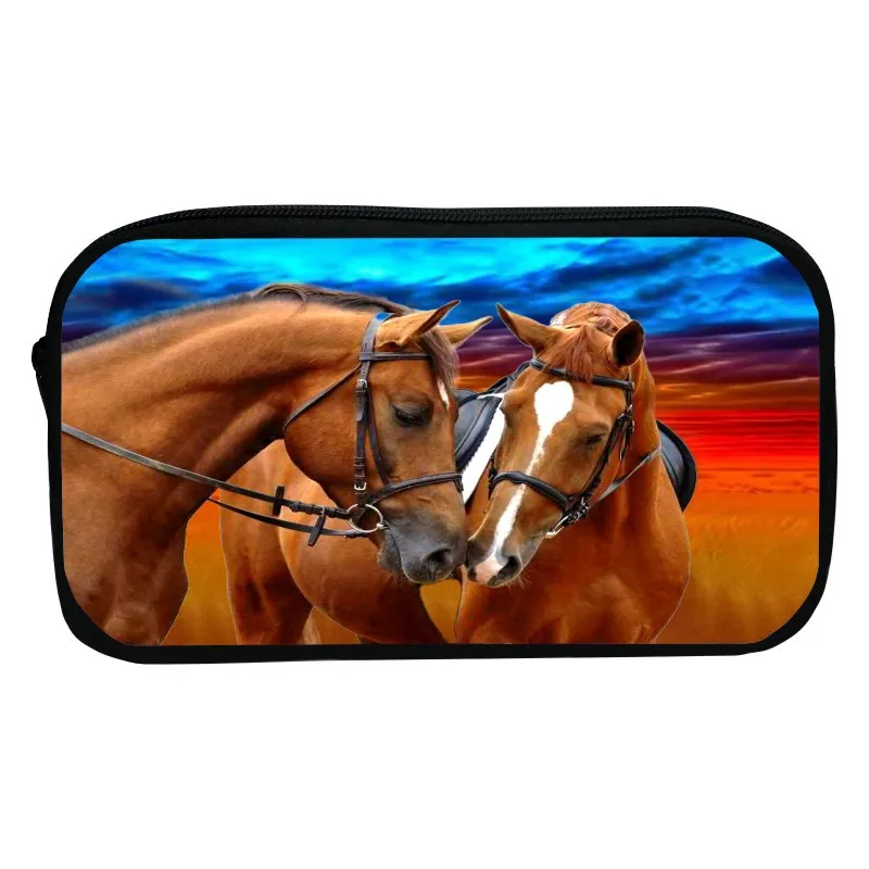 New printed horse pencil case cartoon cute animal stationery bag cartoon storage bag for boys and girls in grades 1-3-5