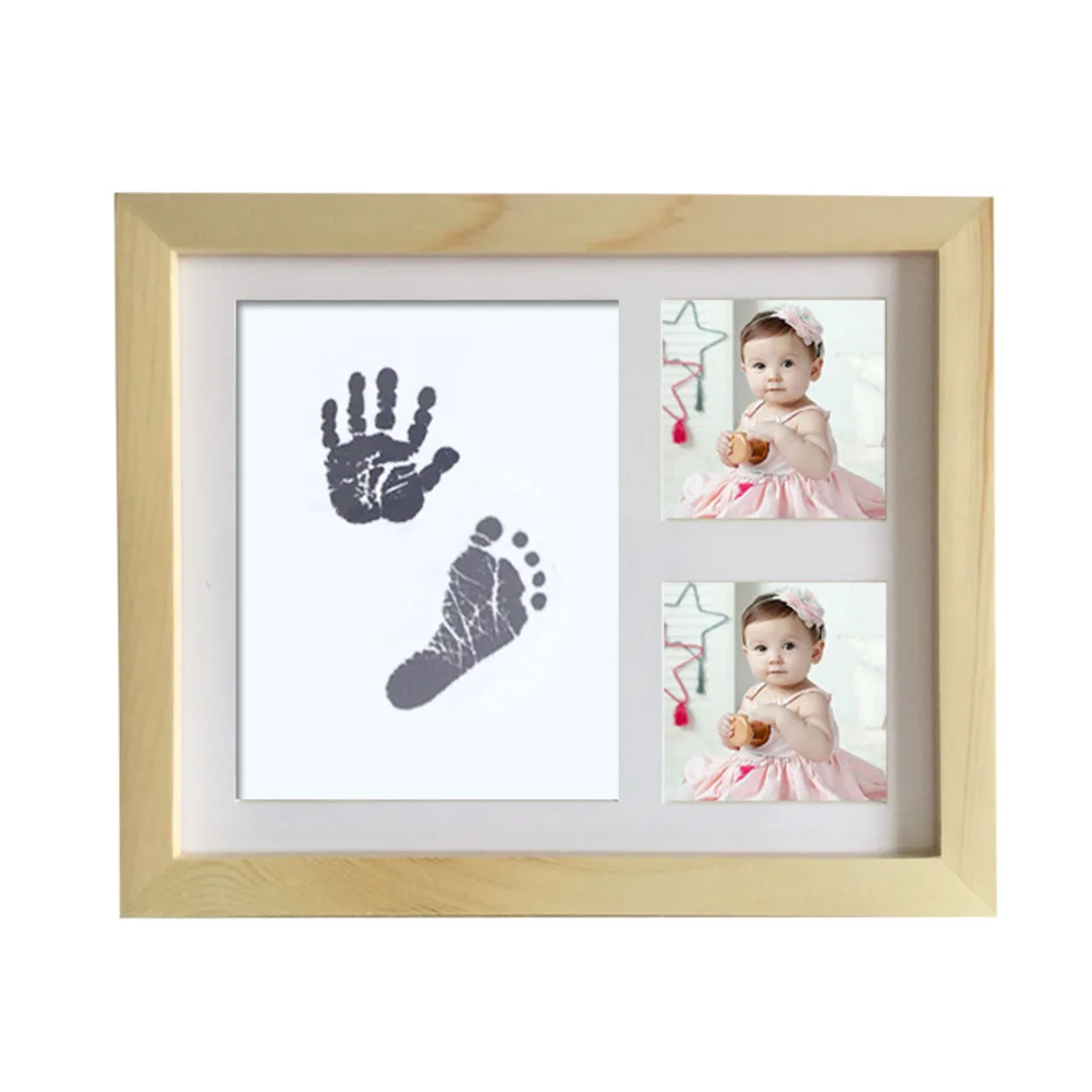 Kit Cetak Tangan dan Kaki Bayi Bingkai Foto Kayu Berwarna Bantalan Tinta untuk Dekorasi Kamar Bayi Hadiah Bingkai Cetak Kaki Bayi