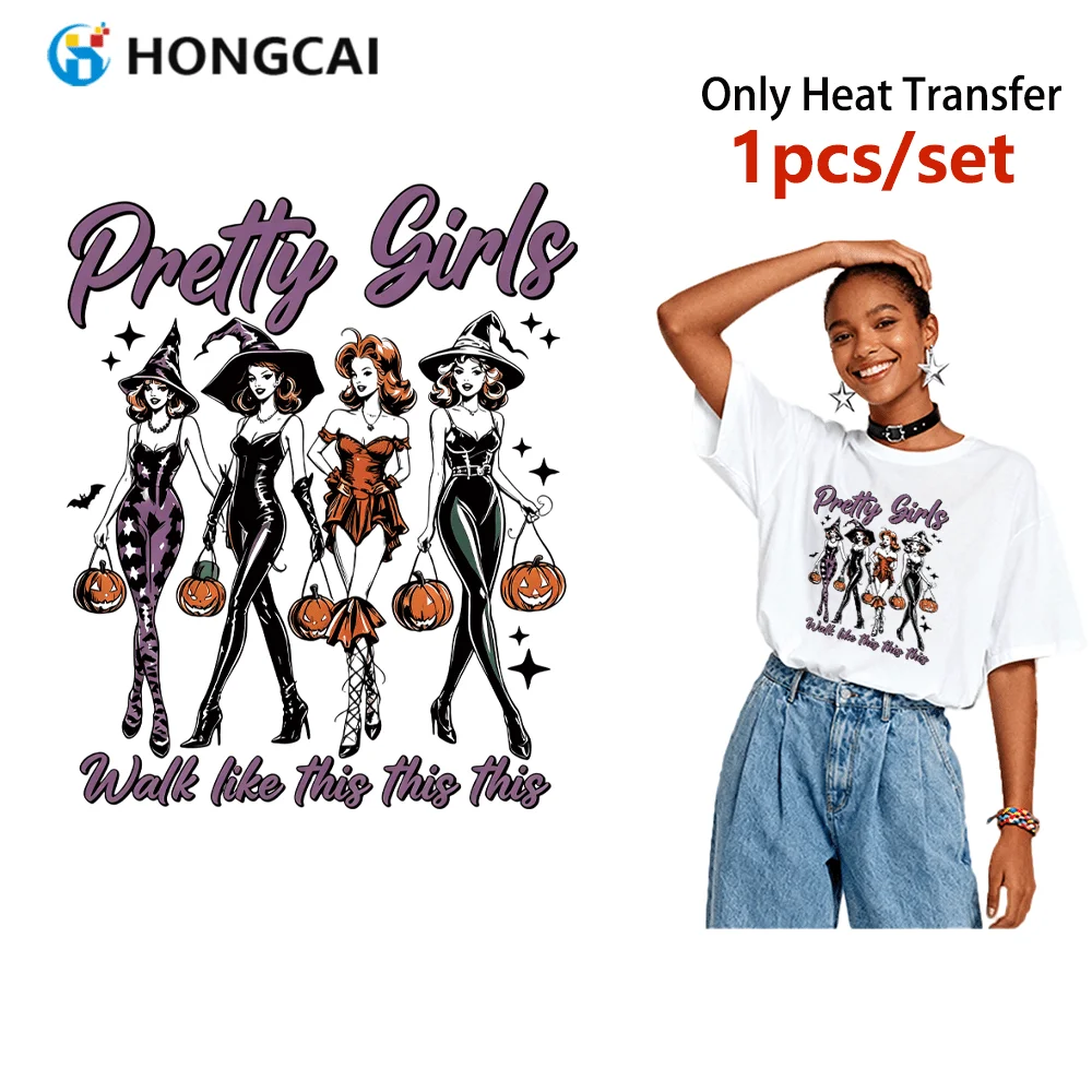 1 Pack Retro Girl Pumpkin HTV Iron-on Patch for Halloween Party Outfits, Anti-Crack & Fade-Resistant