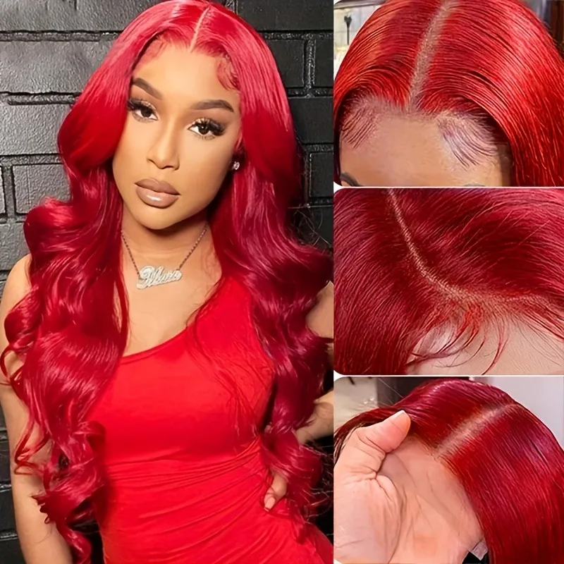 Charisma Red Body Wave Synthetic Lace Front Wig for Women Pre-Plucked 13x4 Transparent Lace Frontal Glueless Wigs Cosplay