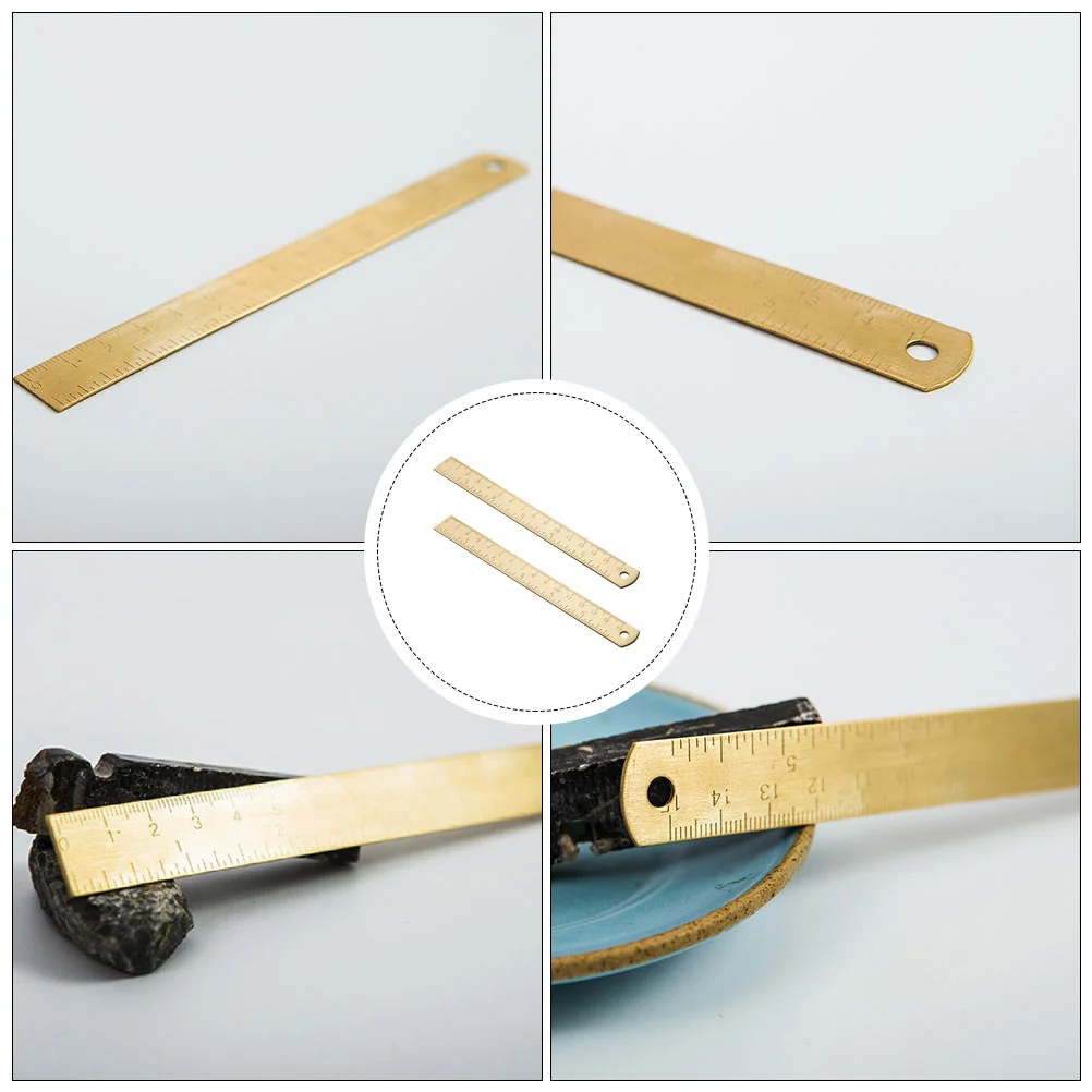 2 Pcs Brass Ruler Vintage Straight Portable Drawing Household Multi-function Supply