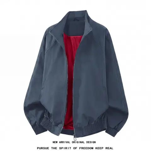 Mens Vintage Stand Collar Jacket Solid Color Contrast Lining Outerwear 100 Polyester Fiber Casual Long Sleeve Coat