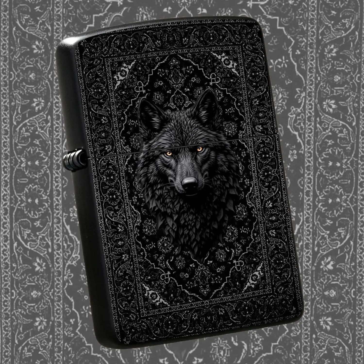 Vintage Black Wolf Persian Pattern Lighter Sticker, Full Dark Aesthetic Decorative Accessory, Stylish Artistic Ornament For Daily Use, Gifting And Personal For All Scenarios A Humorous And Interesting Lighter