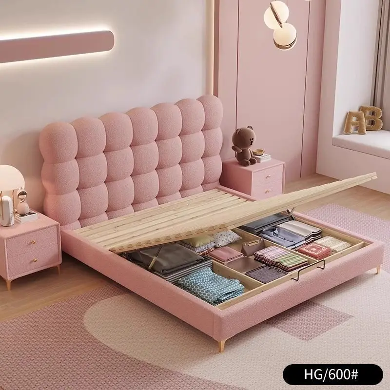 *Cream Children's Bed - Girl Bubble Princess Modern Minimalist Soft Mattress Single Bed Lambskin Solid Puff Fabric Bed