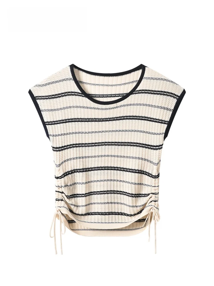 

plus Size Women's Short Sleeve T-Shirt Summer New Style Casual Striped Slimming Versatile Casual Fashion Top for Plump Sister