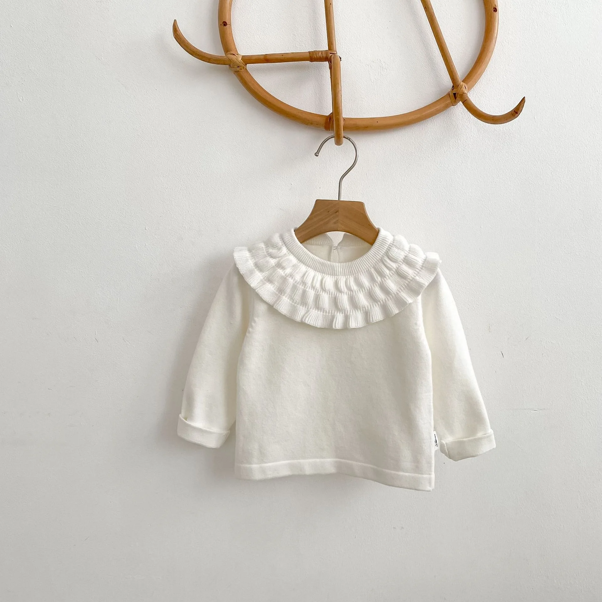 Autumn Knitted Texture Lotus Leaf Collar Long Sleeve Base Shirt