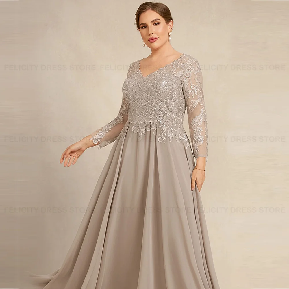 Gorgeous Plus Size Mother of the Bride Dresses A-line V-Neck Chiffon Lace Customized Wedding Guest Dresses فستان حفلات الزفاف