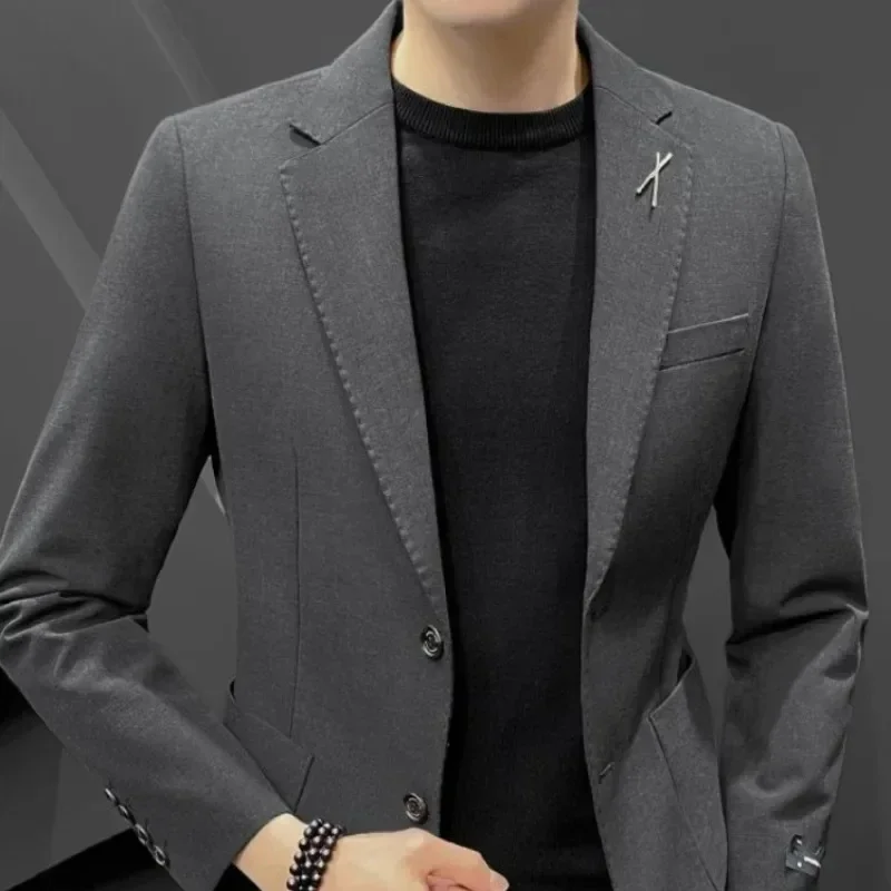 Full Suit for Men Korean Formal 2 Piece Outfit Set Man Groom Wedding Blazer Dress Gentleman Clothes Elegant Ceremony Luxury