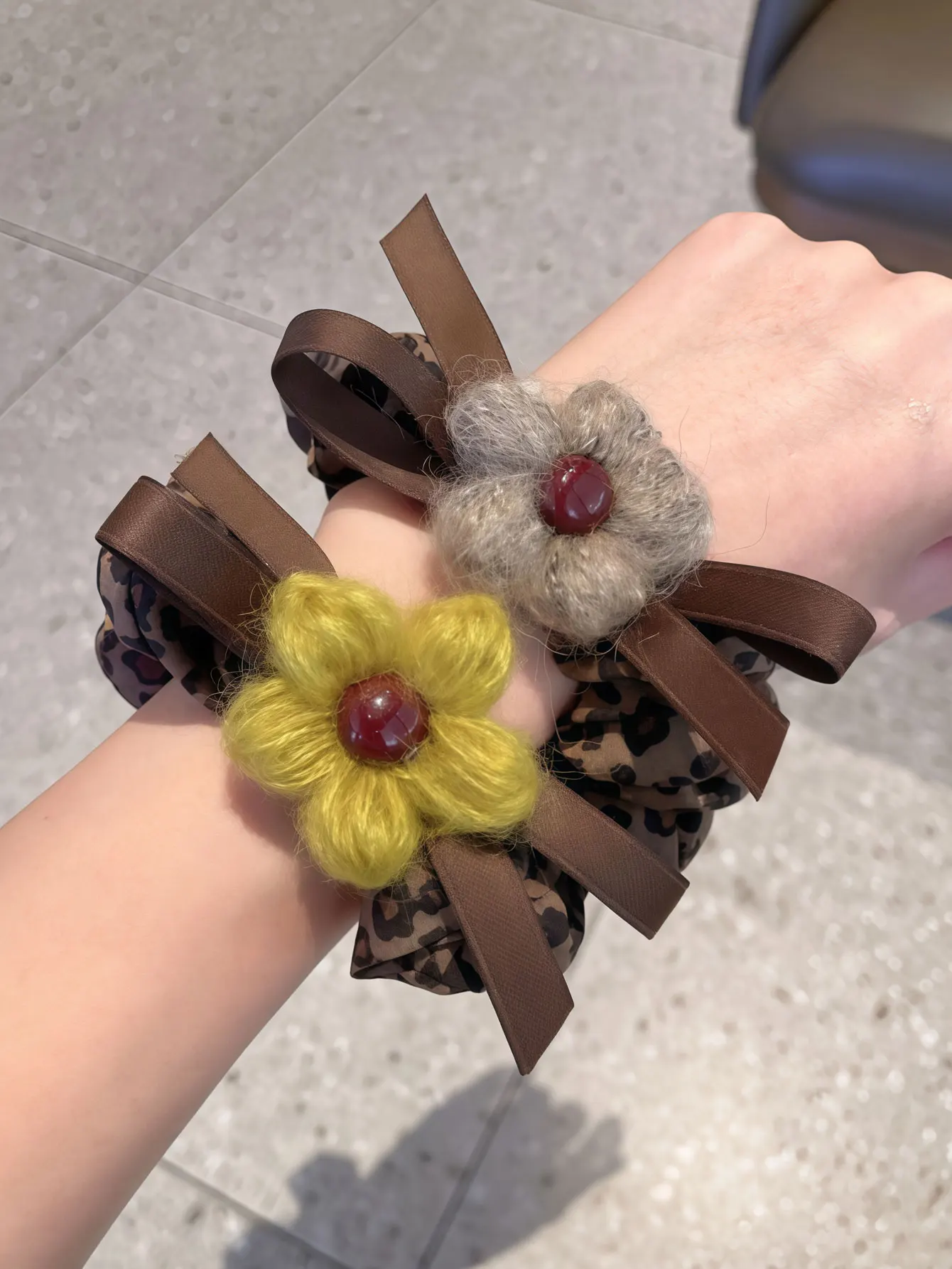 2PCS  2026 New Leopard Print Hairpin Yarn Flower Big Ring Retro Hair Accessory Eclectic Gentle Style Hair Tie