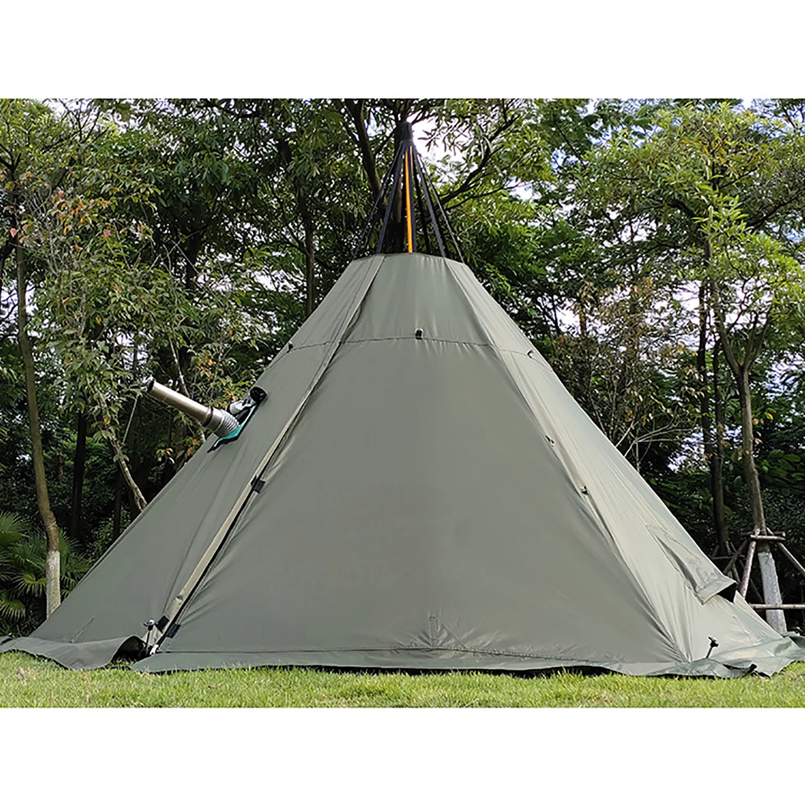 Camping Teepee Tent with Chimney Window, Outdoor Ultralight Tipi Pyramid Tent, 2 Doors Tents, Hot, 4 Season