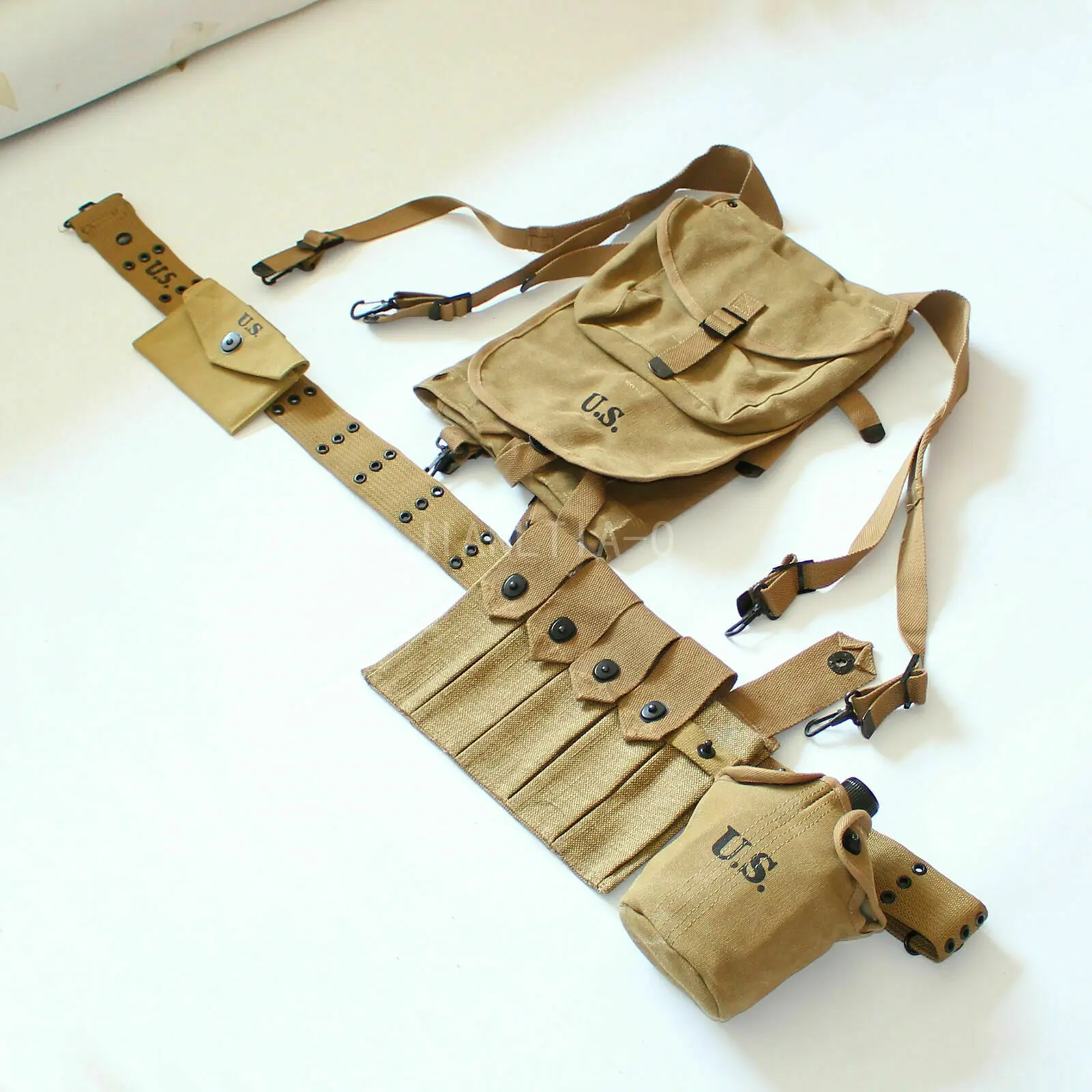 Full Set  WWII US army soldier Gear Thompson Bag Belt 1928 Haversack Canteen EQUIPMENT COLLECTION MILITARY WAR REENACTMENTS