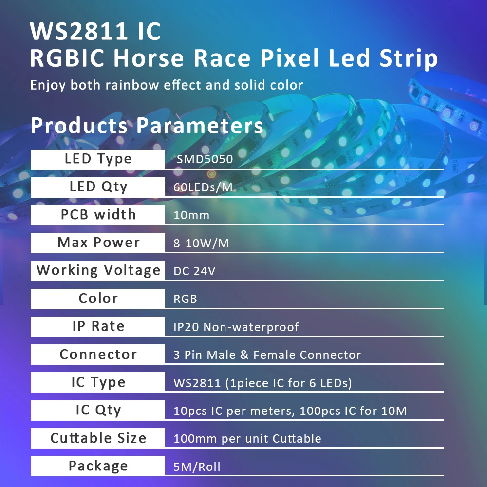 Tira de luces LED RGB IC Horse Race, lámpara de cinta direccionable con control remoto y Bluetooth, de 24V CC, Color de ensueño, 60 píxeles, 5M, 10M, 20M