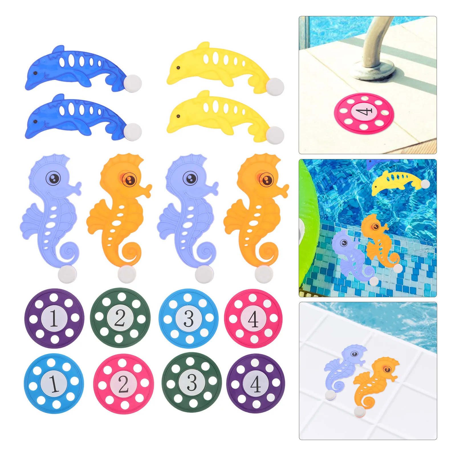2 مجموعات الاطفال الغوص مجموعة فرس البحر دولفين مرقمة أقراص الغوص تحت الماء التدريب لحمام السباحة الشاطئ أنشطة السباحة المياه البلاستيكية