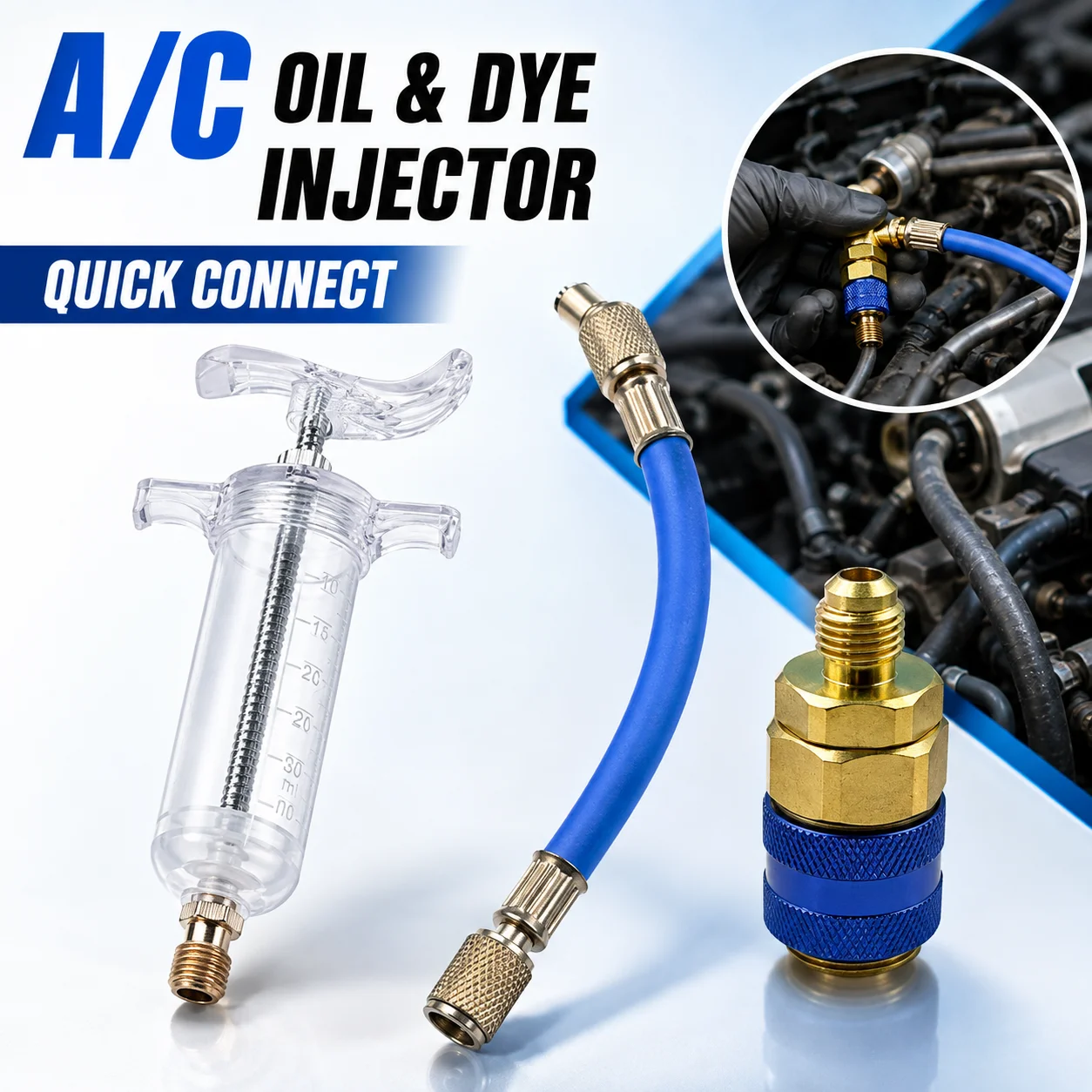 Car AC Oil Injector Dye Injector Tool Pure Liquid Oil Coolant Filling Tube Syringe Hose Auto Air Conditioning Accessories