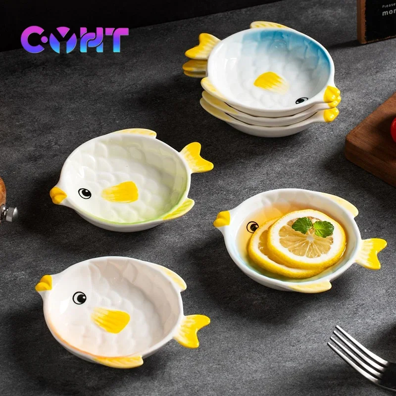 Small Cute Fish Type Plate Household Ceramics Dipping Sauce Dish Creativity Snack Dishes Hotpot Restaurants Seasoning Tableware