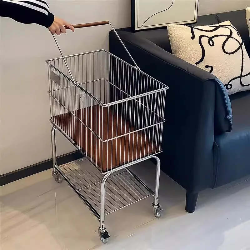 stainless-steel-used-double-layer-clothing-storage-basket-bathroom-mobile-rack