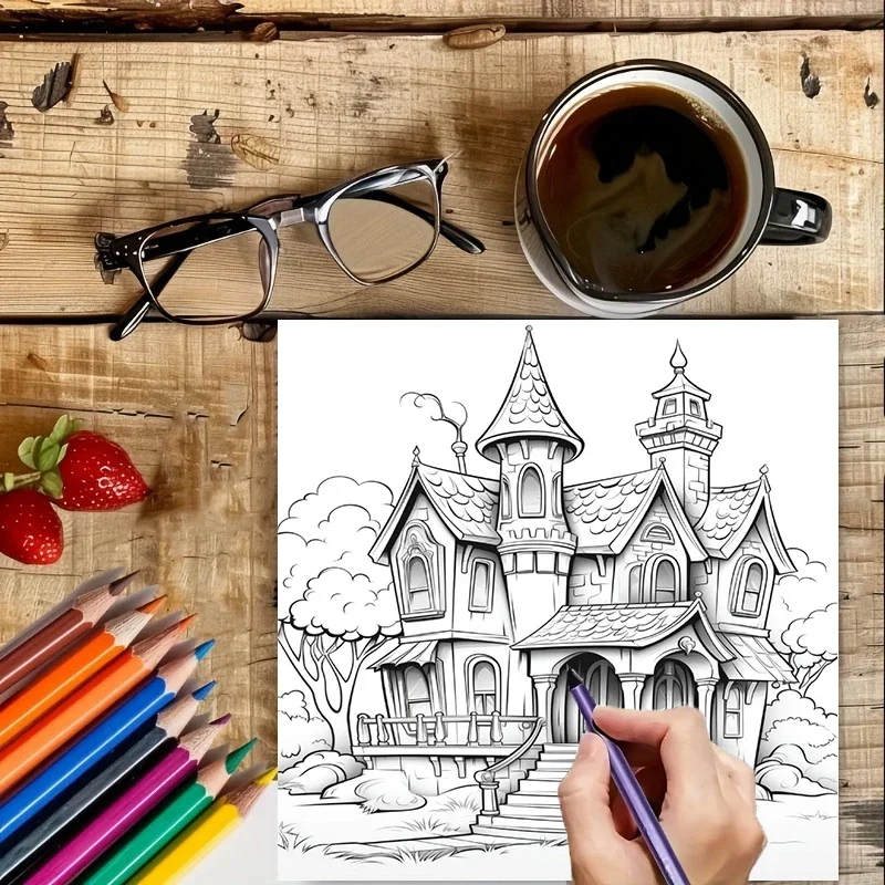 Haunted House Coloring Book for Adults, Spooky Drawing Pages for Stress Relief, Birthday Gift & Back to School Art Supplies view 4