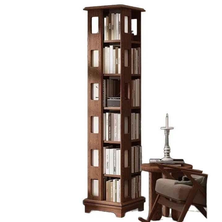 Multifunctional children's home floor-to-ceiling student solid wood rotating bookshelf 360 degrees