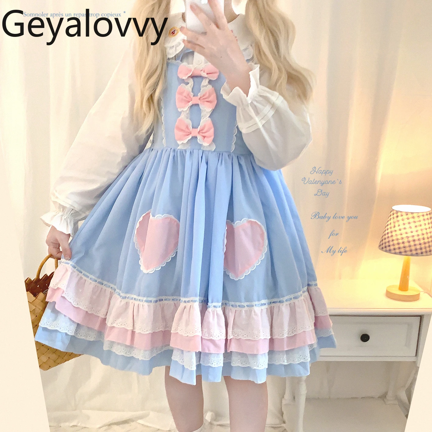 Doce rosa azul coração bonito laço arco em camadas plissado bolo cinta vestido verão moda casual vestidos curtos para menina 2025 novo