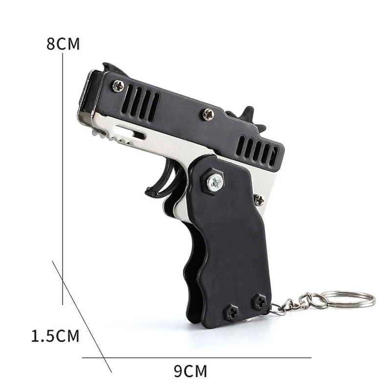 Mini Alloy Folding Pistol 60 Rubber Band Gun Scare Decompression Shooting Metal Keychain Kid Favors Toys for Children Boy Gifts