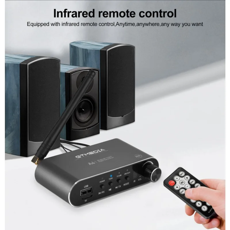

GTMEDIA A4 Bluetooth 5.1 Receiver Wireless Audio Adapter with Infrared Remote Control Support USB U-Disk 3.5mm AUX Car Audio