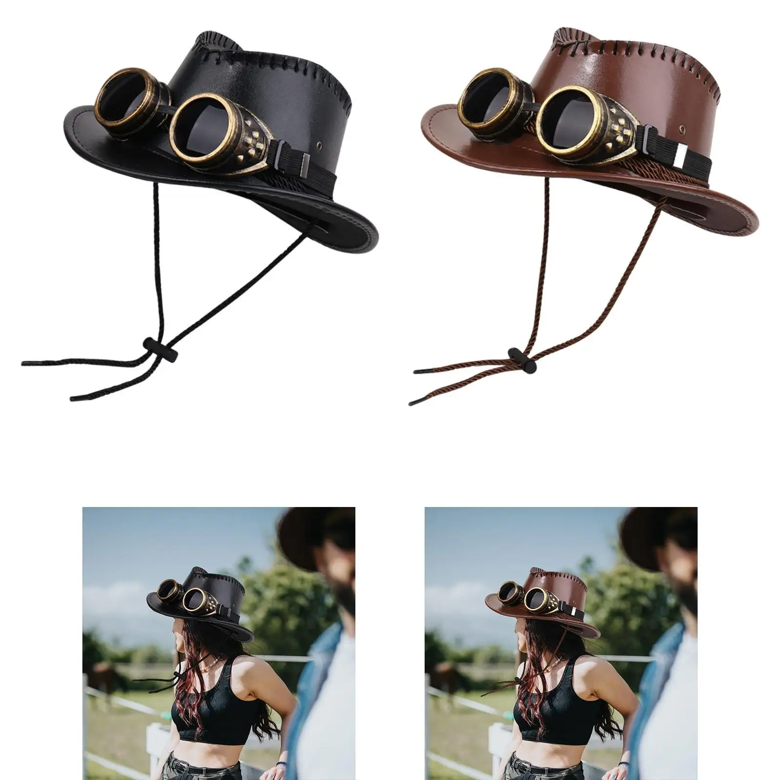 

Steampunk Top Hat with Goggles Steam Punk Halloween Hat Adults Headgear for Prom Role Playing Stage Performance Holiday Carnival