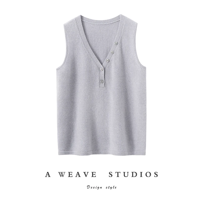 

Women's Cashmere Vest V-neck Pullover Sweater Spring Autumn Winter Sleeveless Buttons Waistcoat Thin 100% Cashmere Knitwear Tops