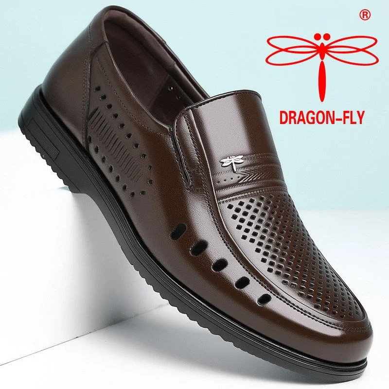 dragonfly-brand-men's-sandals-summer-new-hollow-out-leather-casual-shoes-middle-aged-genuine-leather-soft-bottom-dad-shoes