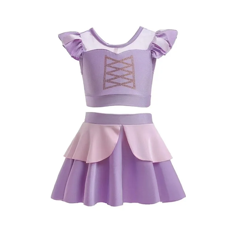 

Двухсекционный купальник для девочек Dopamine Color Trend, новый летний милый купальник принцессы Белоснежки Эльзы Белль для маленьких девочек