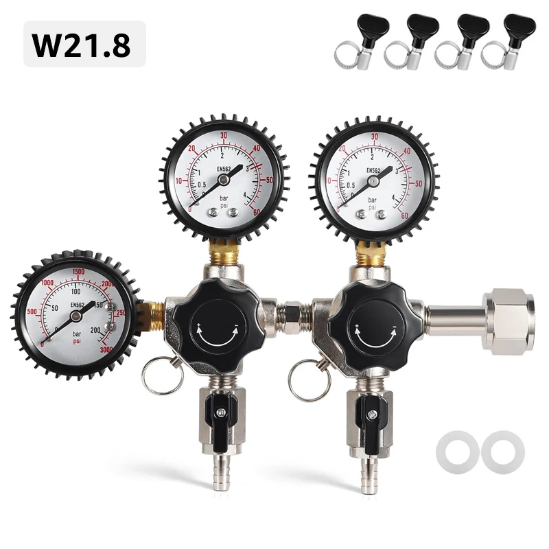 ELECQUEEN Kegerator Co2-regelaar met dubbele drukregio, W21.8 / CGA320 inlaten Homebrew biervat koolzuurhoudend systeem, frisdrankwater