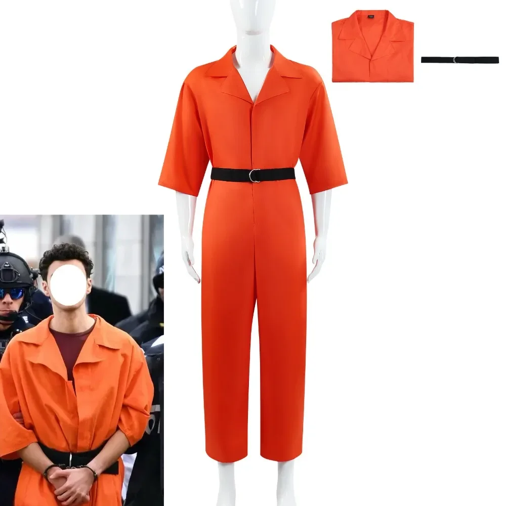 Prison Cosplay Costume for Men Women Orange Jumpsuit Belt Outfit Performance Suits Halloween Party Role Play for Adult Hot Sale