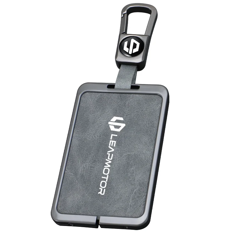 Car Zinc Alloy Leather NFC Card Smarte Key Cover Case For Leapmotor C10 C11 C16 Protector Holder Shell Auto Keychain Gray Color