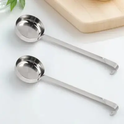 2Pcs Pizza Sauce Spoon Stainless Steel Flat Bottom Ladle Long Handle Kitchen Sauce Spread Tool Kitchen Ladle Metal Soup Spoon