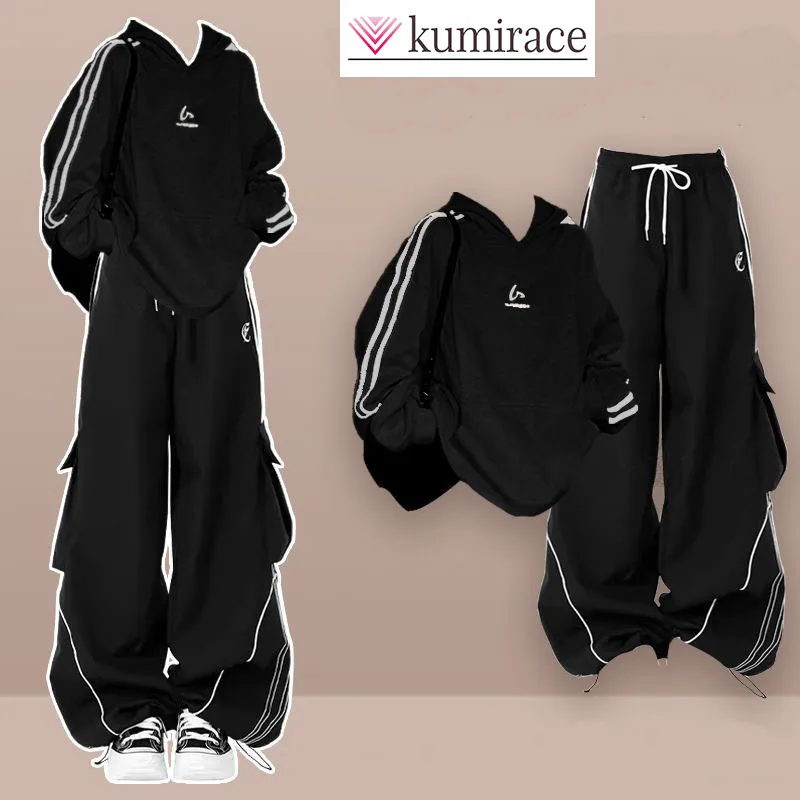 Autumn Set Women's 2025 New Korean Style Outfit, College Style Casual Hoodie Paired with Loose Work Pants Two-piece Set