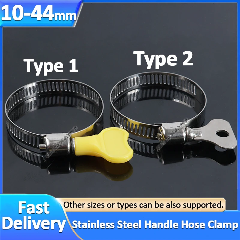 10pcs 10-44mm Stainless Steel Handle Hose Clamp Circle Air water Pipe Fuel Hose Clips of Water Pipe Fasteners Clamps Seal Clamps