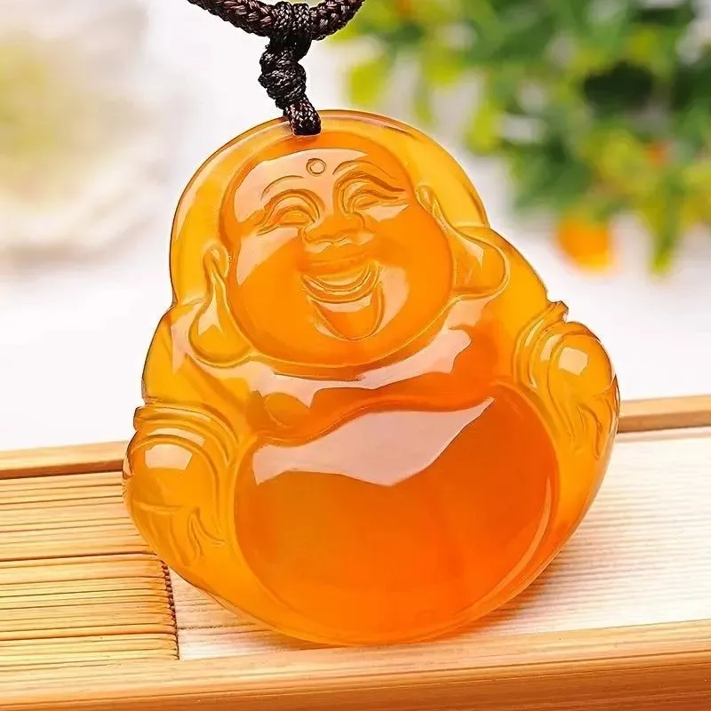 

Кулон Будды Майтрейи из натурального агата, желтого халцедона, женская мода, модные аксессуары