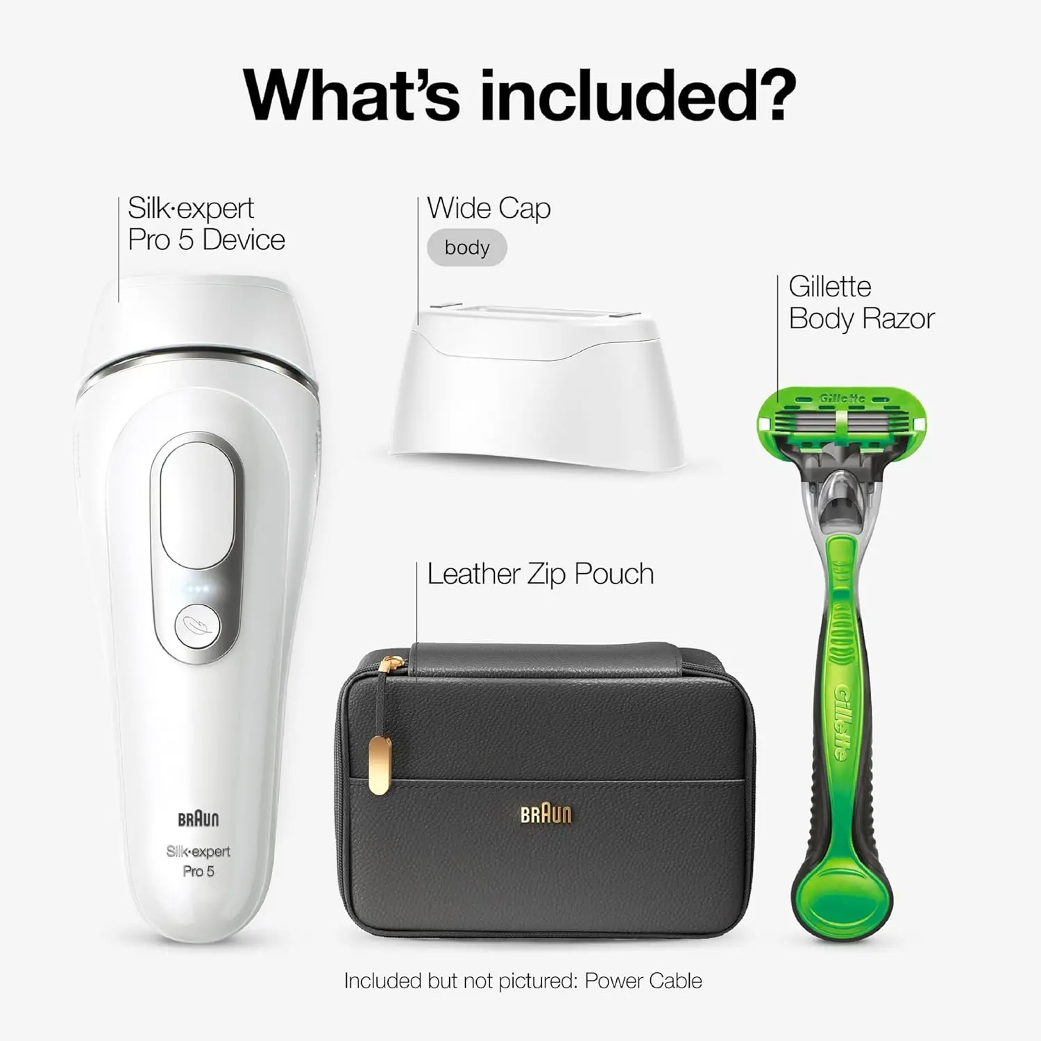 IPL Long Lasting Laser Hair Removal Device for Men and Women, PL5145, with Gillette Razor, Pouch, and Wide Cap Head, Safe & Virt