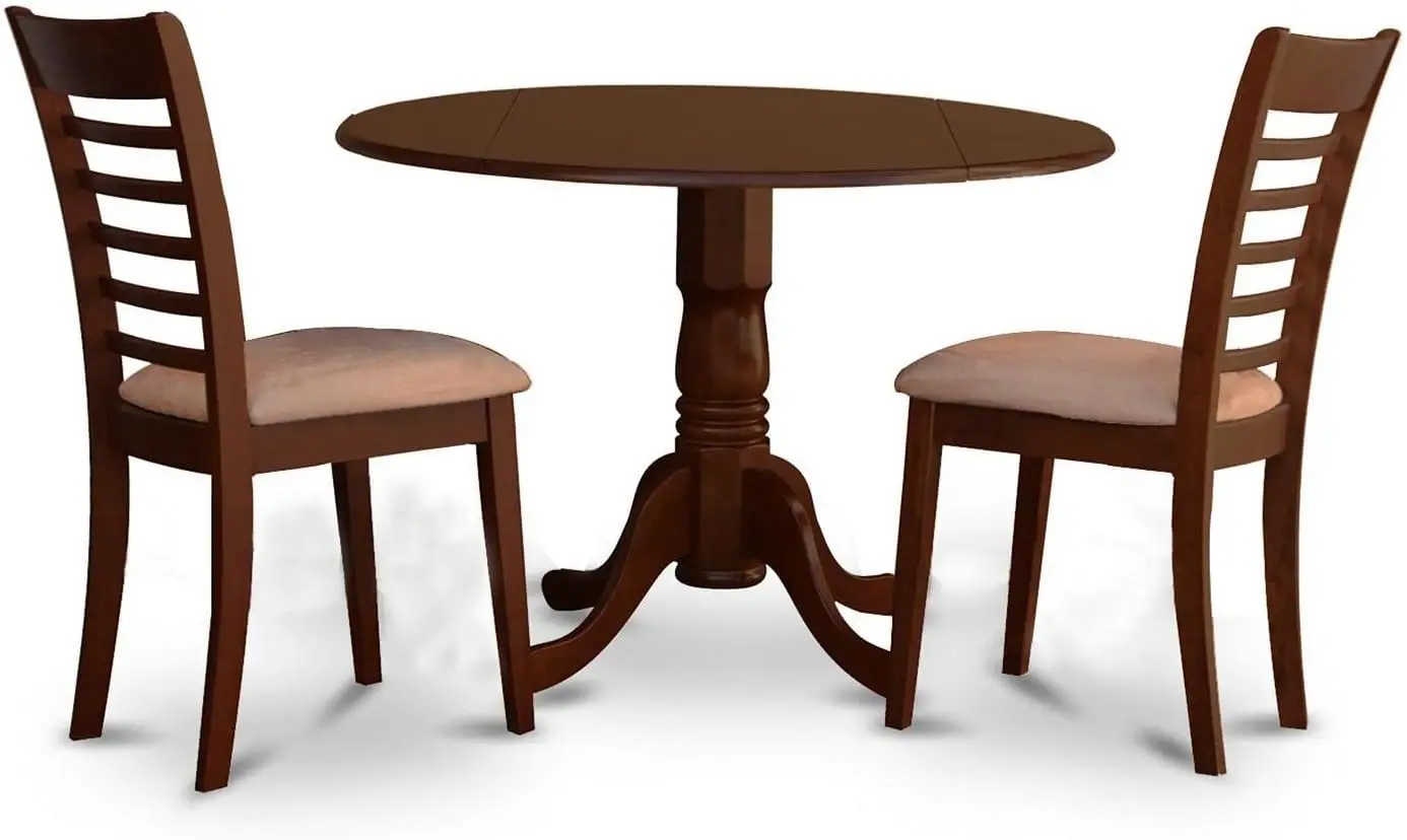 

East West Furniture Dublin 3 Piece Set Contains a Round Dining Room Table with Dropleaf and 2 Linen Fabric Upholstered Chairs