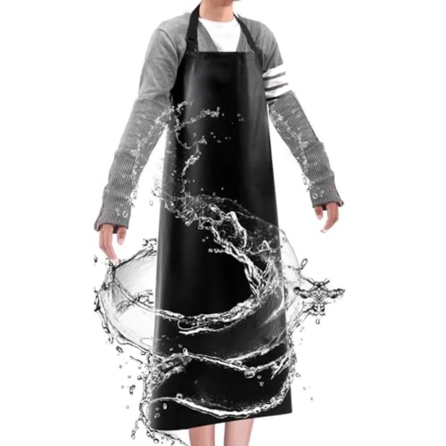 Waterproof Apron 43in PU Leather Heavy Duty for Gardening, Dishwashing, Meat Processing, Car Washing, and Pet Grooming