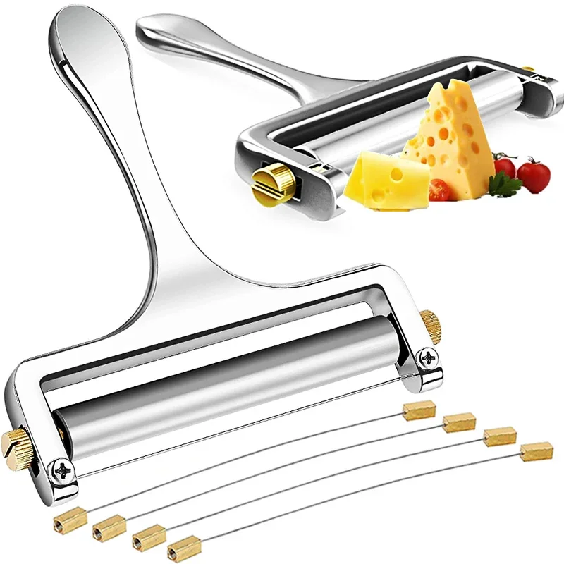 Cheese Slicer Adjustable Thickness Stainless Steel Wire Cheese Tools for Cheddar Gruyere Raclette Mozzarella Cheese Block Butter