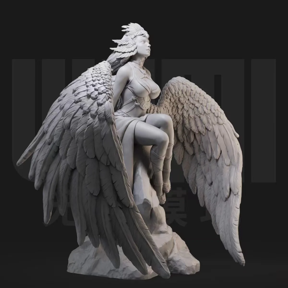 Ángel de ala oscura de fantasía occidental, modelo blanco GK, figura de soldado, modelo de impresión 3D, 1/24