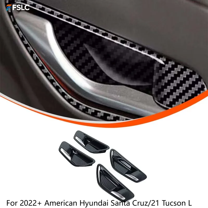 

⭐Genuine⭐ For 2021 Hyundai Tucson L 2022 2023 Santa Cruz Inner Door Handle Bowl Sticker ABS Carbon Fiber Pattern 4Pcs Set